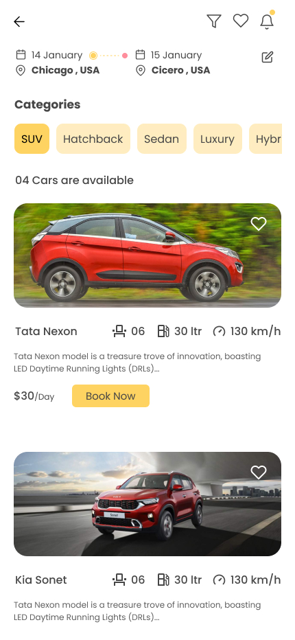 Car Categories page